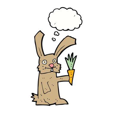 karikatür tavşan havuç ile düşünce balonu ile