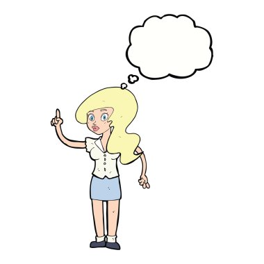 Düşünce baloncuğu olan güzel bir kadın.
