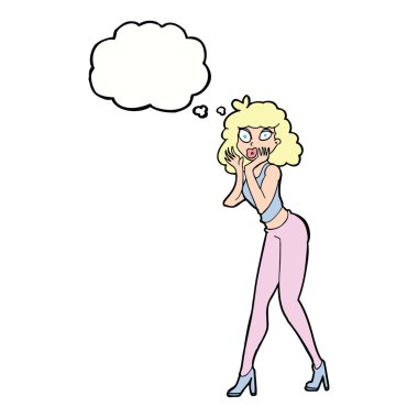 Karikatür, düşünce balonlu kadını şaşırttı.