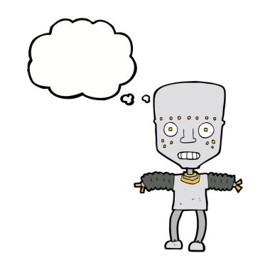 Düşünce baloncuklu çizgi film robotu