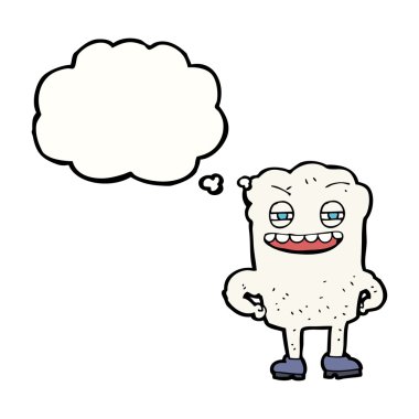 Düşünce baloncuklu mutlu diş çizgi filmi