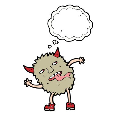 Düşünce baloncuklu komik çizgi film canavarı