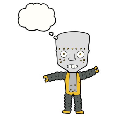 Düşünce baloncuklu çizgi film robotu