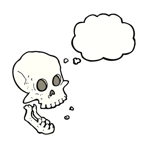 Dessin animé rire crâne avec bulle de pensée — Image vectorielle