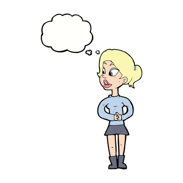 Chica de dibujos animados hablando con burbuja de pensamiento — Vector de stock