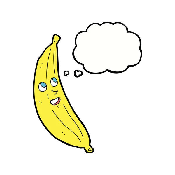 Cartoon happy banana with thought bubble — Stock Vector