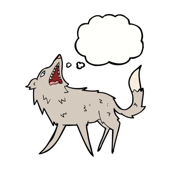 Cartoon snapping wolf with thought bubble — Stock Vector