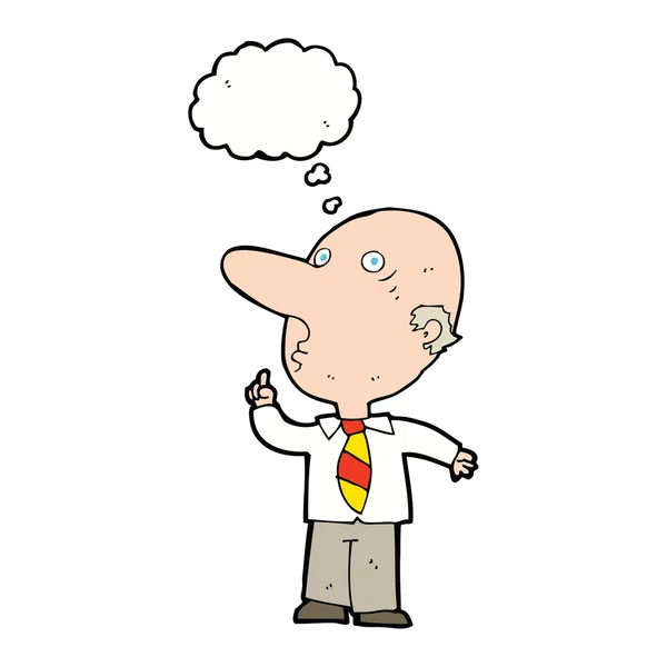 Cartoon bald man asking question with thought bubble — Stock Vector