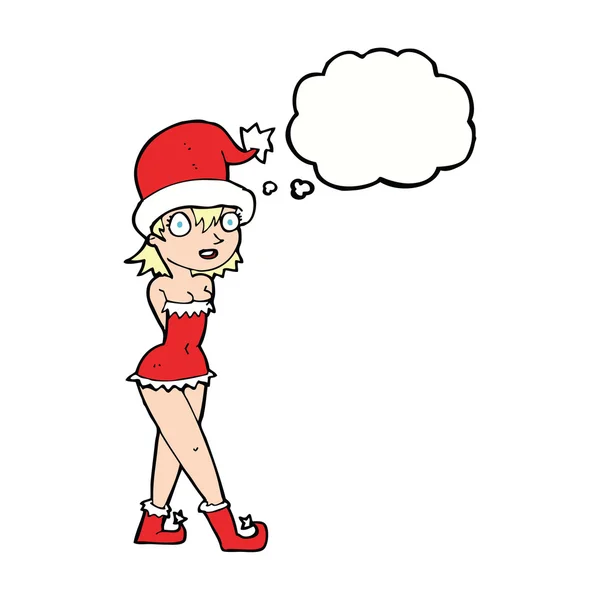 エルフのクリスマスの衣装で漫画女性と思ったのバブルの — ストックベクタ