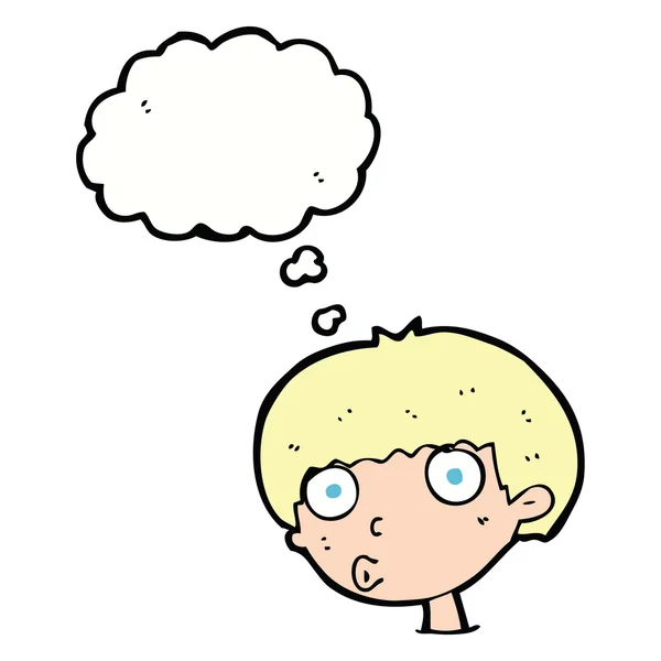 Karikatur überrascht Jungen mit Gedankenblase — Stockvektor
