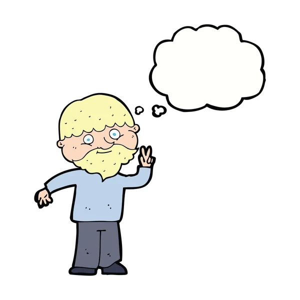 Cartoon man die geeft vredesteken met gedachte bubble — Stockvector
