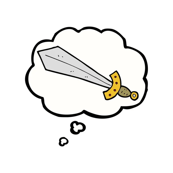 Cartoon-Schwert mit Gedankenblase — Stockvektor