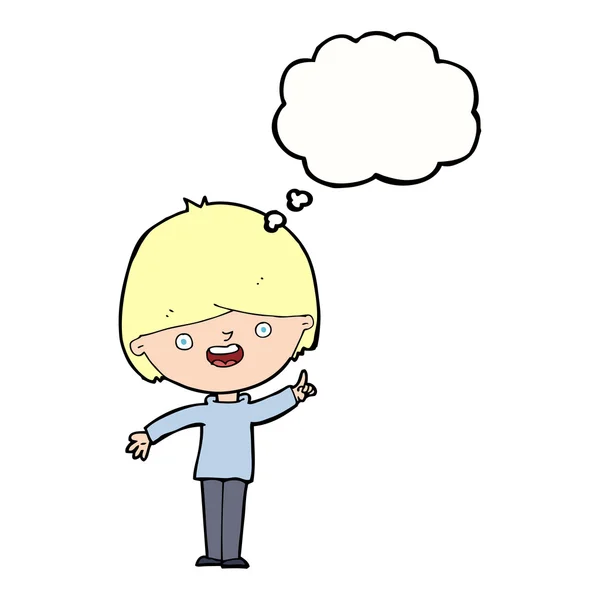 Karikatur glücklicher Junge mit Gedankenblase — Stockvektor