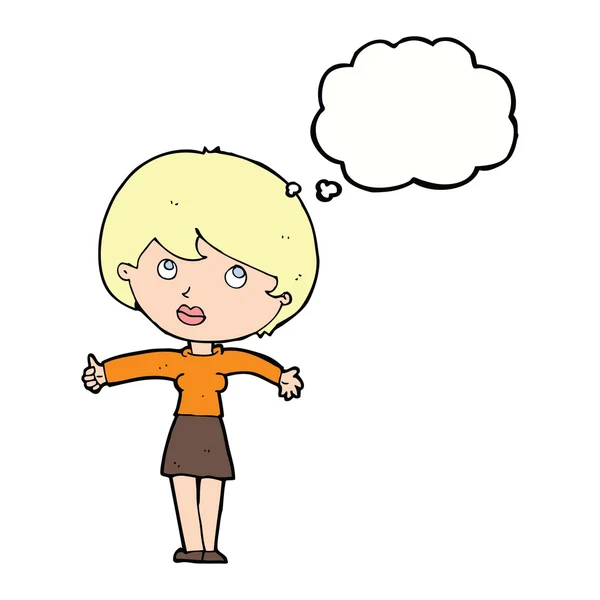 Femme dessin animé donnant pouces vers le haut avec bulle de pensée — Image vectorielle