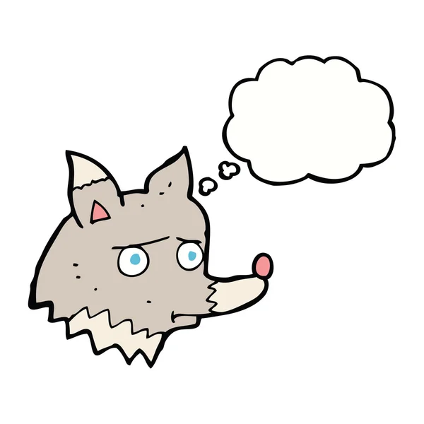 Desenho animado lobo infeliz com bolha de pensamento —  Vetores de Stock