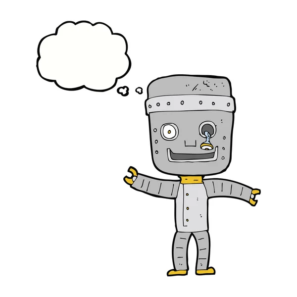 Cartoon lustiger alter Roboter mit Gedankenblase — Stockvektor