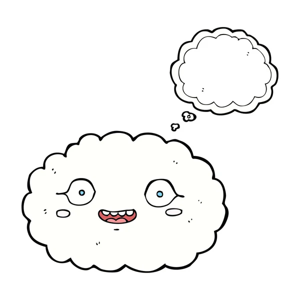 Nube de dibujos animados feliz con burbuja de pensamiento — Vector de stock