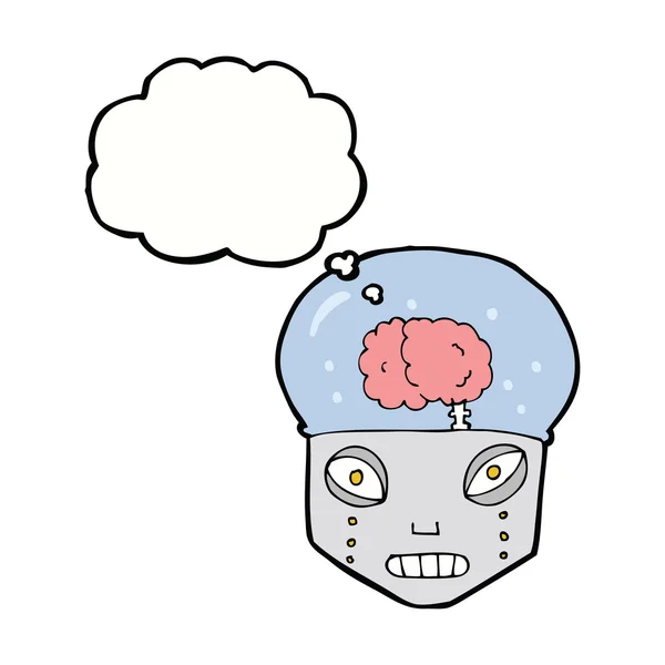 Karikatura strašidelný robot hlava s myšlenkou bublina — Stockový vektor
