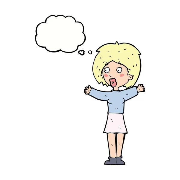 Cartone animato preoccupato donna con bolla di pensiero — Vettoriale Stock