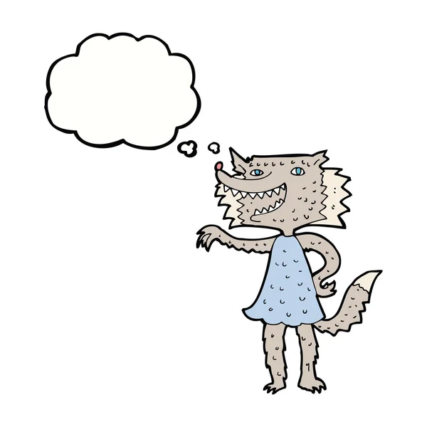 Cartoon Wolf Mädchen mit Gedankenblase — Stockvektor
