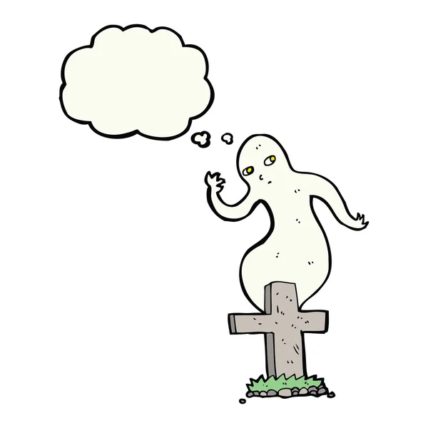 Cartoon ghost rising from grave with thought bubble — Stock Vector
