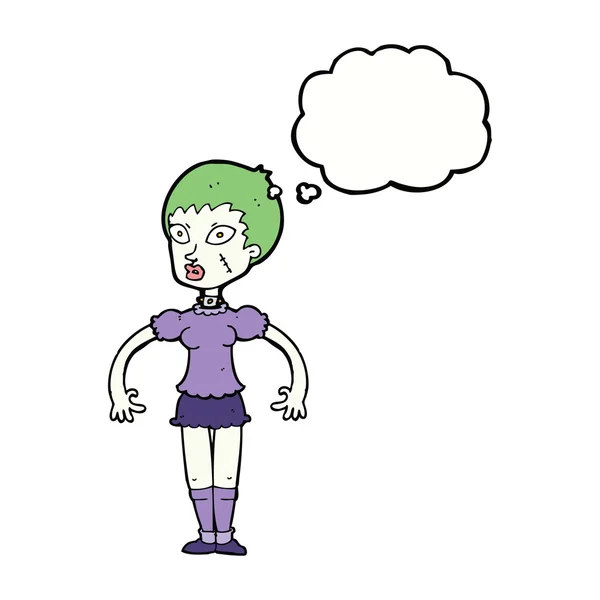 Kartun zombie monster wanita dengan pikiran gelembung - Stok Vektor