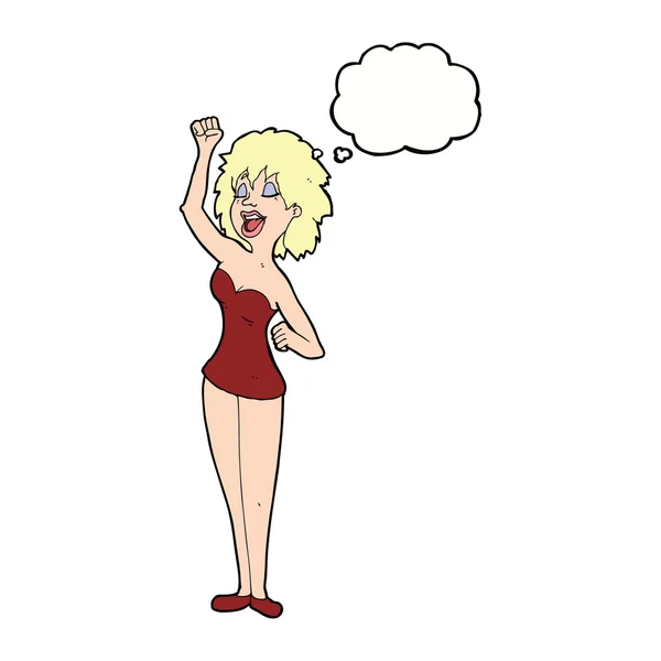 Cartoon dansen vrouw met gedachte zeepbel — Stockvector