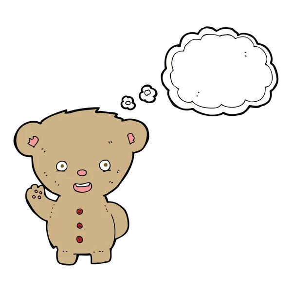 Urso de pelúcia dos desenhos animados acenando com bolha pensamento — Vetor de Stock