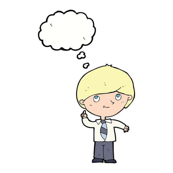 Cartoon jongen met idee met gedachte bubble — Stockvector