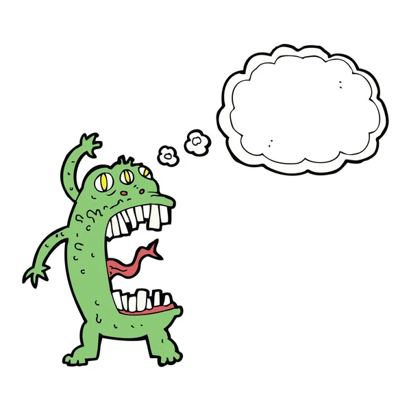 Cartoon gek monster met gedachte zeepbel — Stockvector