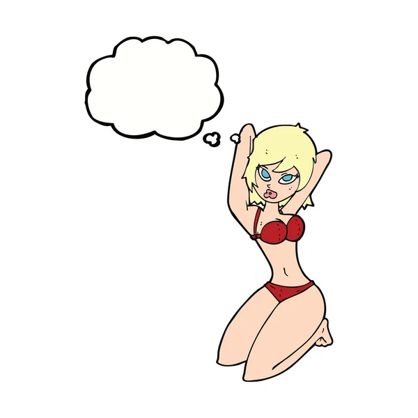 Dessin animé femme sexy posant avec bulle de pensée — Image vectorielle