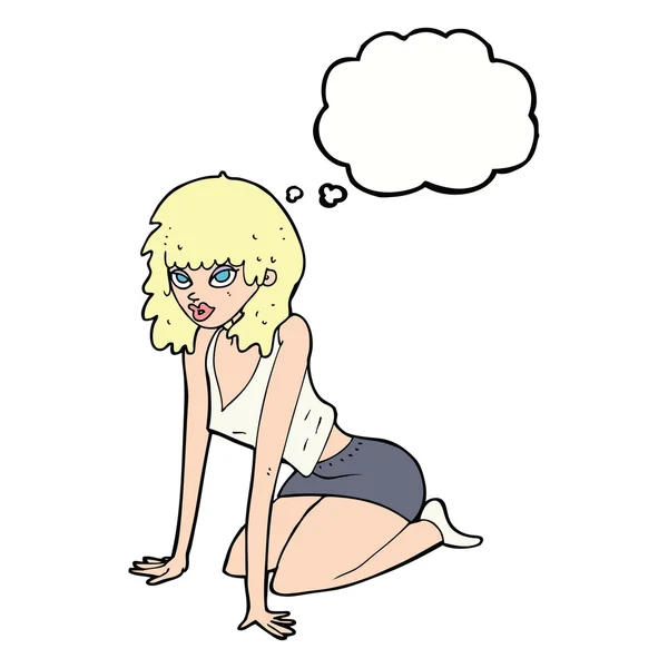 Cartoon-Frau zieht sexy Pose mit Gedankenblase — Stockvektor