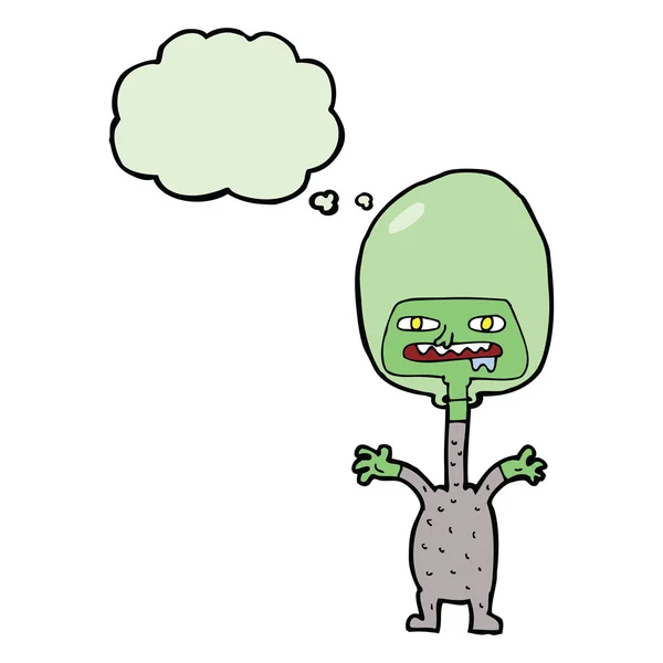Cartoon Space Alien mit Gedankenblase — Stockvektor