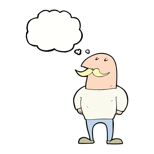 Hombre calvo de dibujos animados con bigote con burbuja de pensamiento — Archivo Imágenes Vectoriales