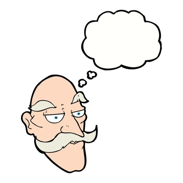 Desenho animado cara de homem velho com bolha de pensamento — Vetor de Stock