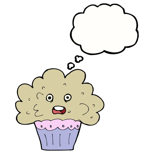 Dessin animé grand cupcake avec bulle de pensée — Image vectorielle