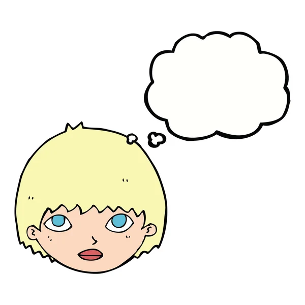 Cartoon meisje staren met gedachte zeepbel — Stockvector