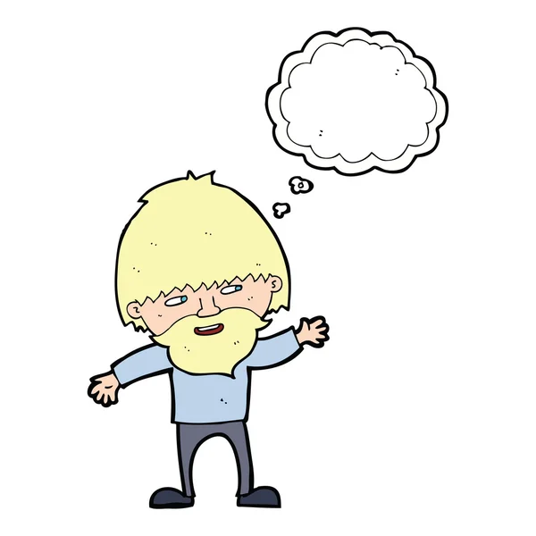Cartoon happy bearded man waving with thought bubble — Stock Vector