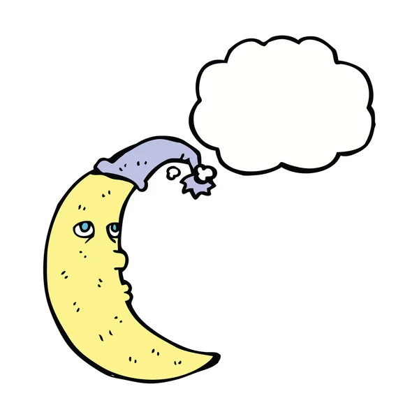 Dibujos animados de luna soñolienta con burbuja de pensamiento — Vector de stock