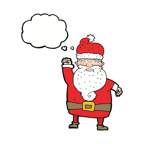 Dibujos animados enojado santa claus con burbuja de pensamiento — Vector de stock