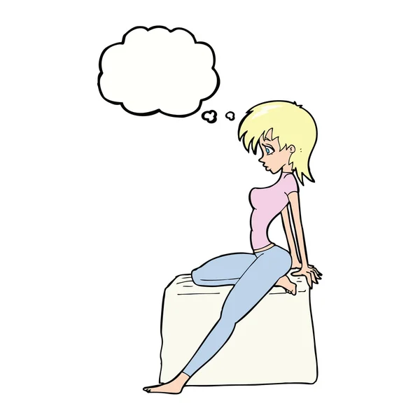 Cartoon pin up pose menina com bolha de pensamento —  Vetores de Stock