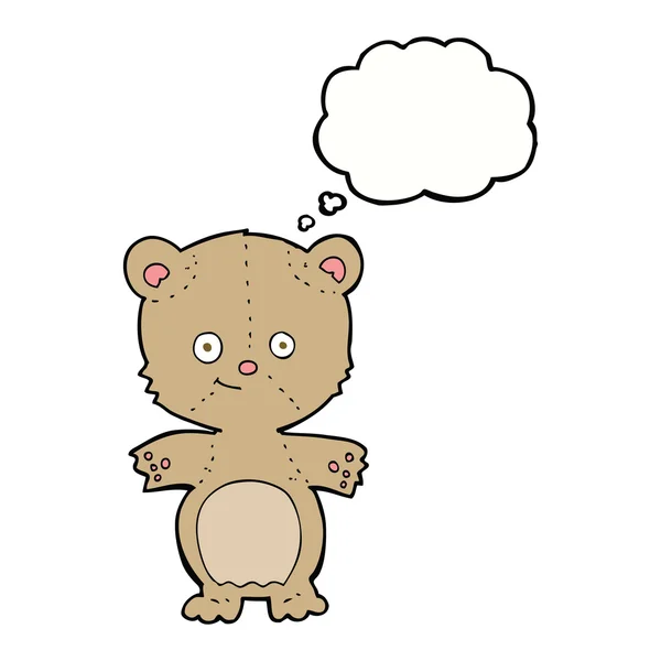 Cartoon happy teddy bear with thought bubble — Stock Vector