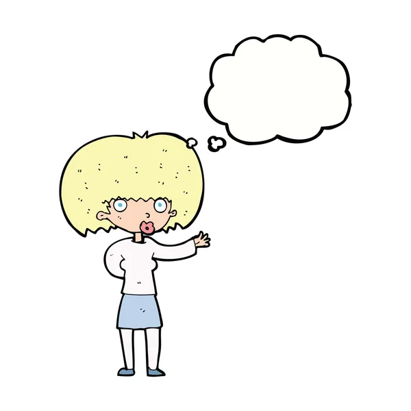 Cartoon mulher gesticulando com bolha de pensamento — Vetor de Stock