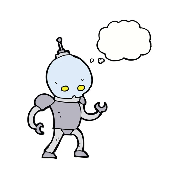 Cartoon alien robot met gedachte zeepbel — Stockvector