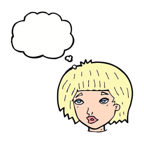 Karikatur gelangweilt aussehende Frau mit Gedankenblase — Stockvektor