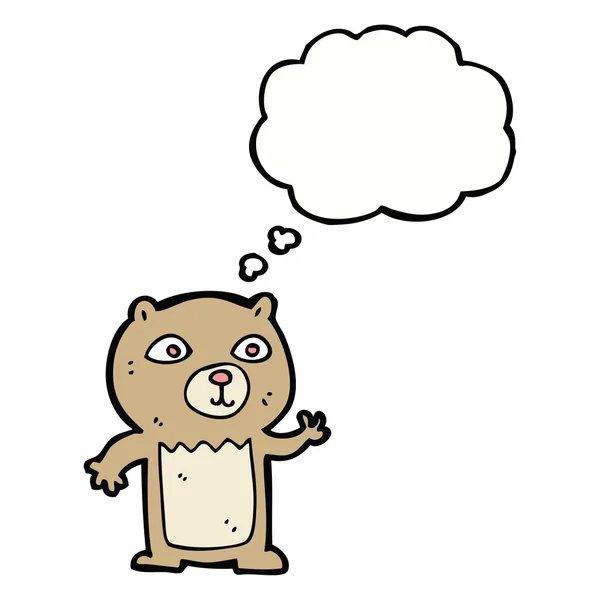 Cartoon winkt Teddybär mit Gedankenblase — Stockvektor