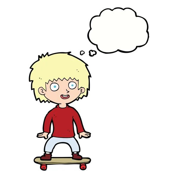 考えバブルとスケートボード上の漫画の少年 — ストックベクタ