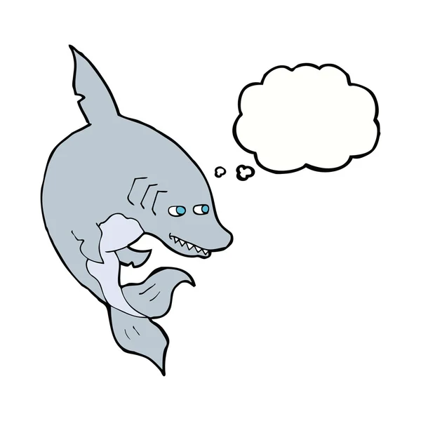 Lustiger Cartoon Hai mit Gedankenblase — Stockvektor