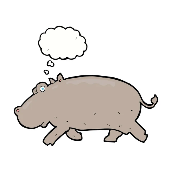Hipopótamo de desenhos animados com bolha de pensamento — Vetor de Stock
