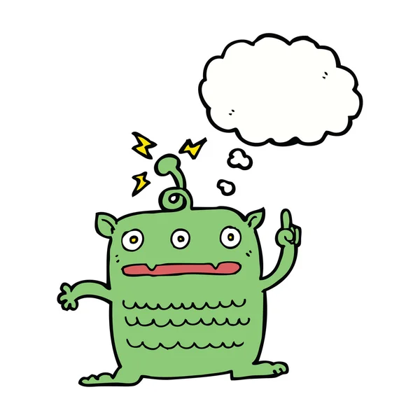 Cartoon seltsames kleines Alien mit Gedankenblase — Stockvektor